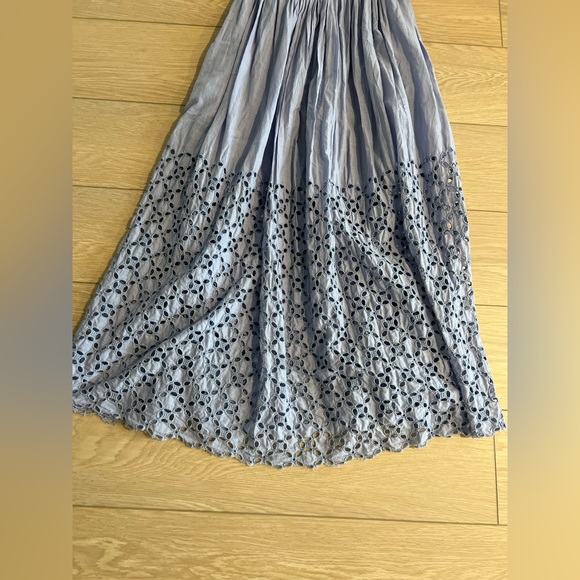 Free people smocked blue maxi eyelet dress blue size small - Picture 7 of 12